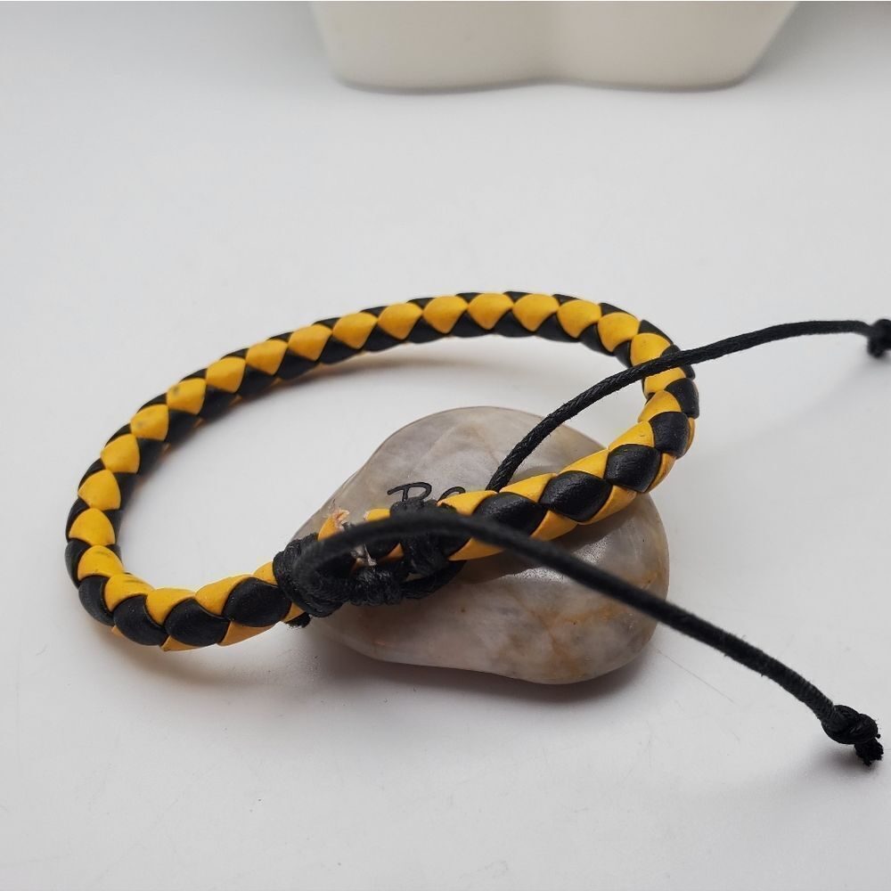 Kill Bill yellow‎ leather braided bracelet unisex